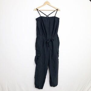 Club Monaco black silk cargo jogger jumpsuit